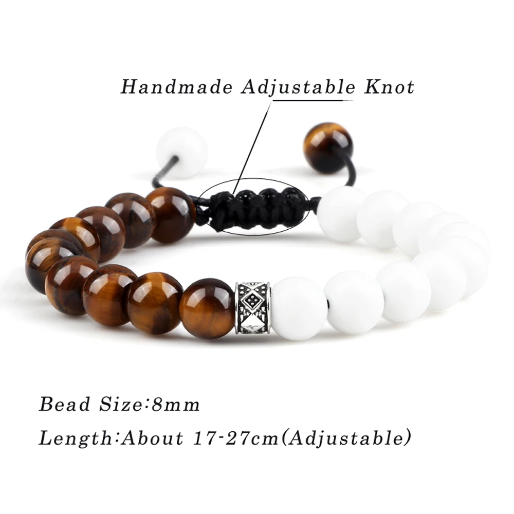 Trendy White Men Beads Bracelet Handmade Natural Tiger Eye Lava Stone Onyx Strand Adjustable Bracelets Women Yoga Energy Jewelry images - 6