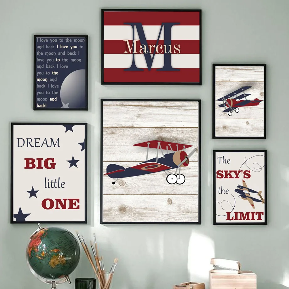 

Vintage Airplane Planet Name Custom Wall Art Canvas Painting Nordic Posters And Prints Wall Pictures Boy Kids Room Nursery Decor