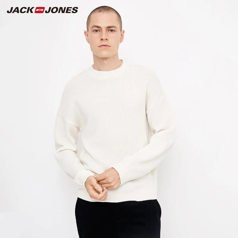 OFF WHITE JackJones мужской свитер свободного кроя с круглым вырезом 218325503 - Цвет: OFF WHITE