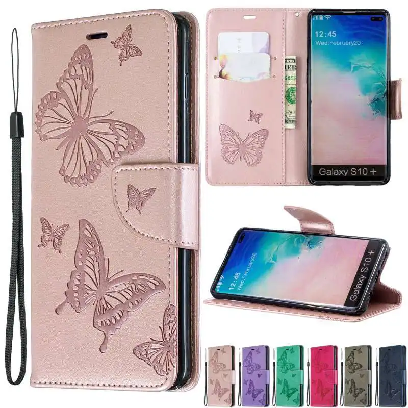 

Leather Wallet Case For Samsung A02 A02S A12 A22 A32 A52 A72 A82 S21/S20 Plus/Ultra/FE Note20 Ultra Butterfly Embossed Flip Case