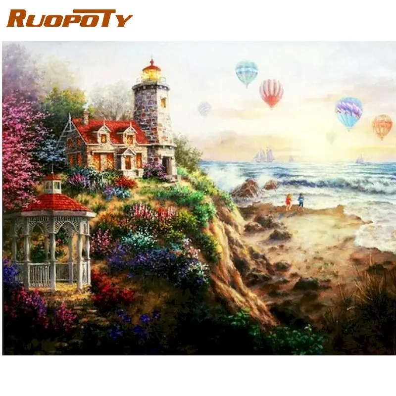 

RUOPOTY 60x75cm Diy Frame Balloon Castle Painting By Numbers Landscape Modern Wall Art Picture Acrylic Paint By Numbers For Gift