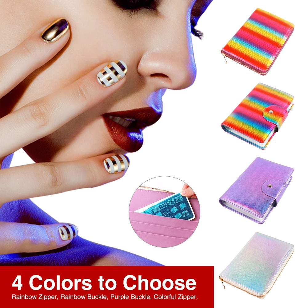 

Organizer Portable Collection Holographic Purple Nail Art Storage Rectangle Lightweight Holder Stamping Plate Case Professional