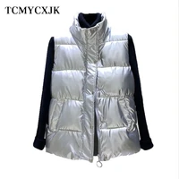 winter vest women large pockets plus size womens coat black padded vest korean style loose shiny thick warm waistcoat women
