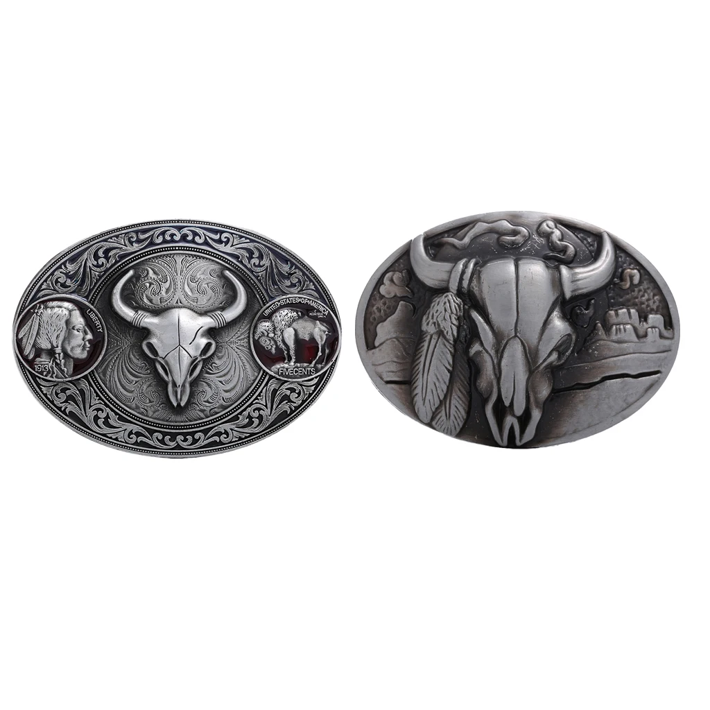 Western Belt Buckle Replacement - Engraved Bull Head Oval Cowboy | Аксессуары для одежды