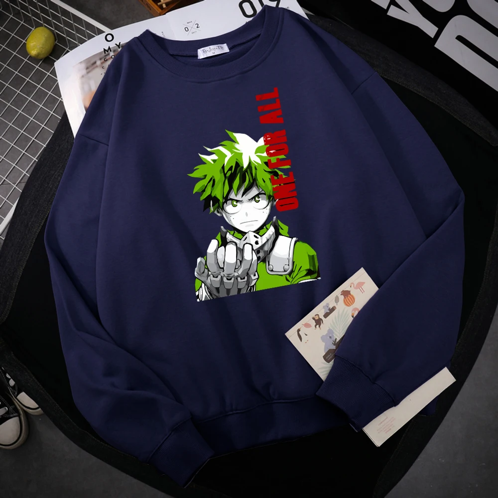 

Забавная Толстовка My Hero Академия с мультяшным принтом, Мужская свободная винтажная одежда, осенний пуловер с круглым вырезом, флисовая толс...