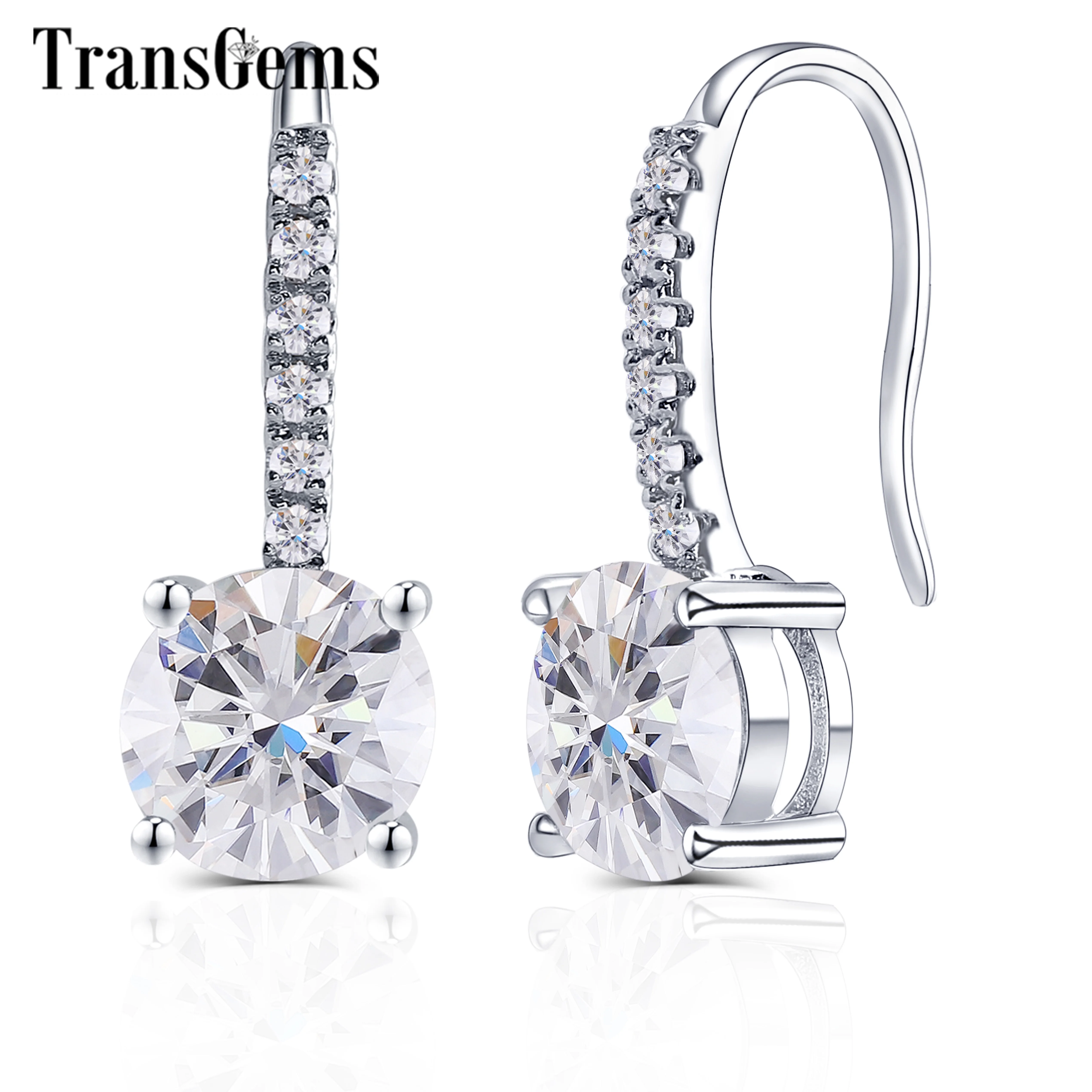 Transgems Geniune 14K White Gold Moissanite Drop Earrings for Women Center 6.5mm GH Color VVS Moisssanite Dangle | Украшения и