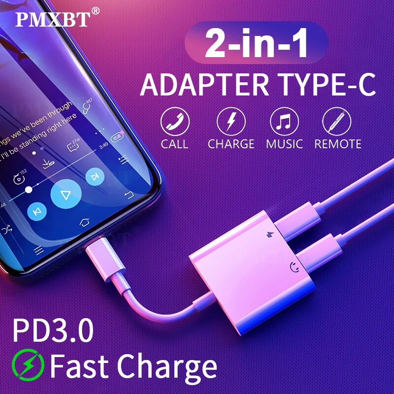 

Type C to 3.5mm Charge Audio Adapter 2 In 1 USB C Splitter Headphone AUX Audio Cable For Xiaomi Huawei Samsung Oneplus Splitter