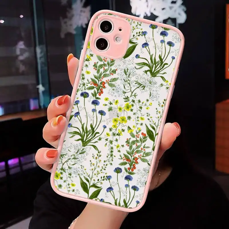 

Aesthetics art plant flower Phone Case Matte Transparent for iPhone 7 8 11 12 s mini pro X XS XR MAX Plus cover funda