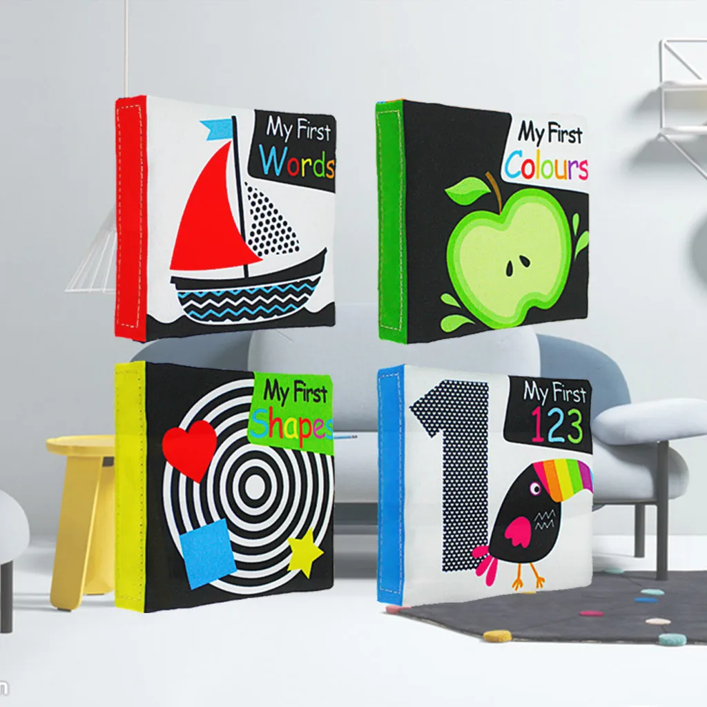 Мягкая тканевая книга для младенцев обучающая черная белая познавательная