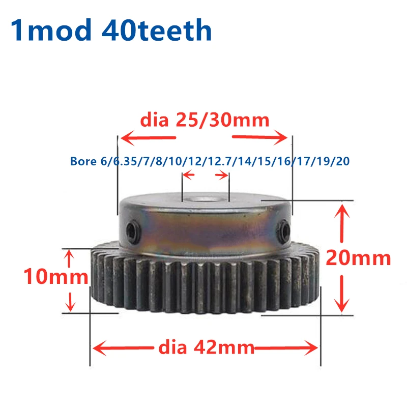 2 шт. мод 1 м = CNC зубчатая шестерня шестерни 40T 40 зубчатое отверстие 6 20 мм