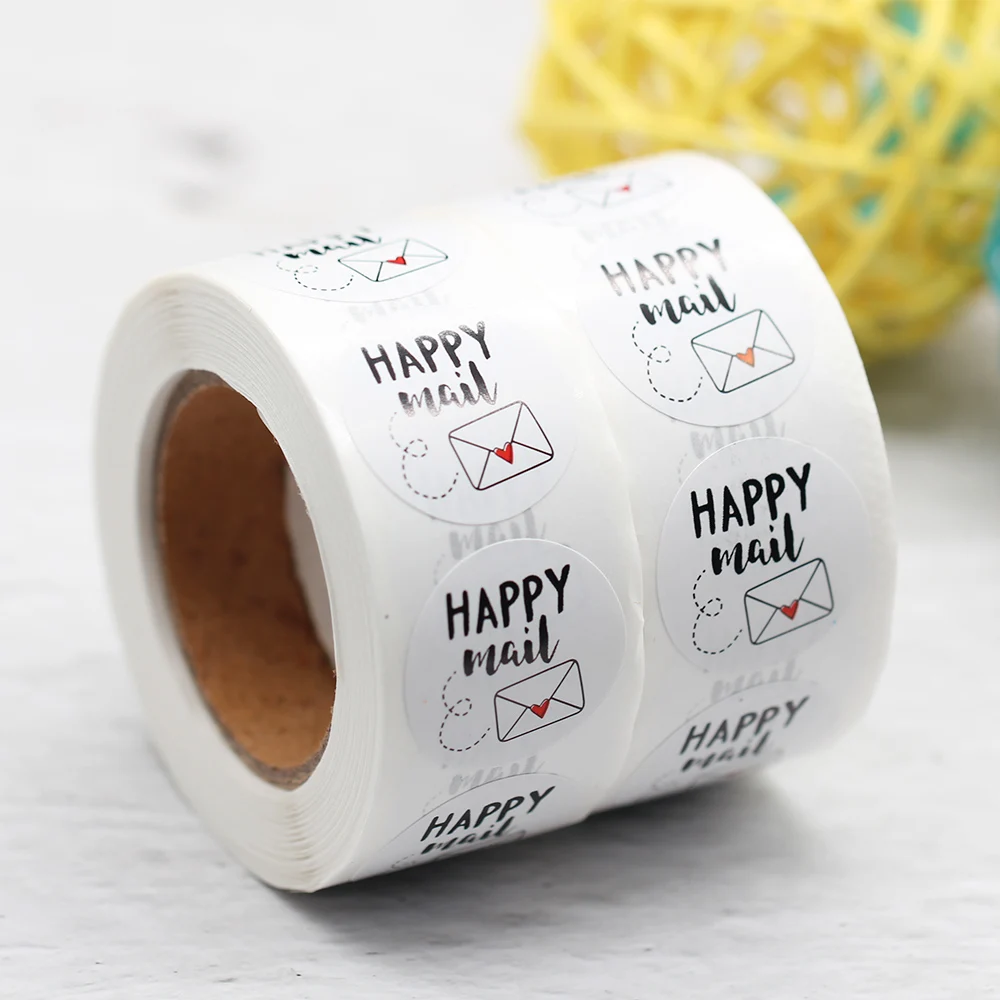 

500pcs 1inch Happy Mail Stickers Thank You Seal Label For Small Business Shipping Envelope Packaging Labels Sticker