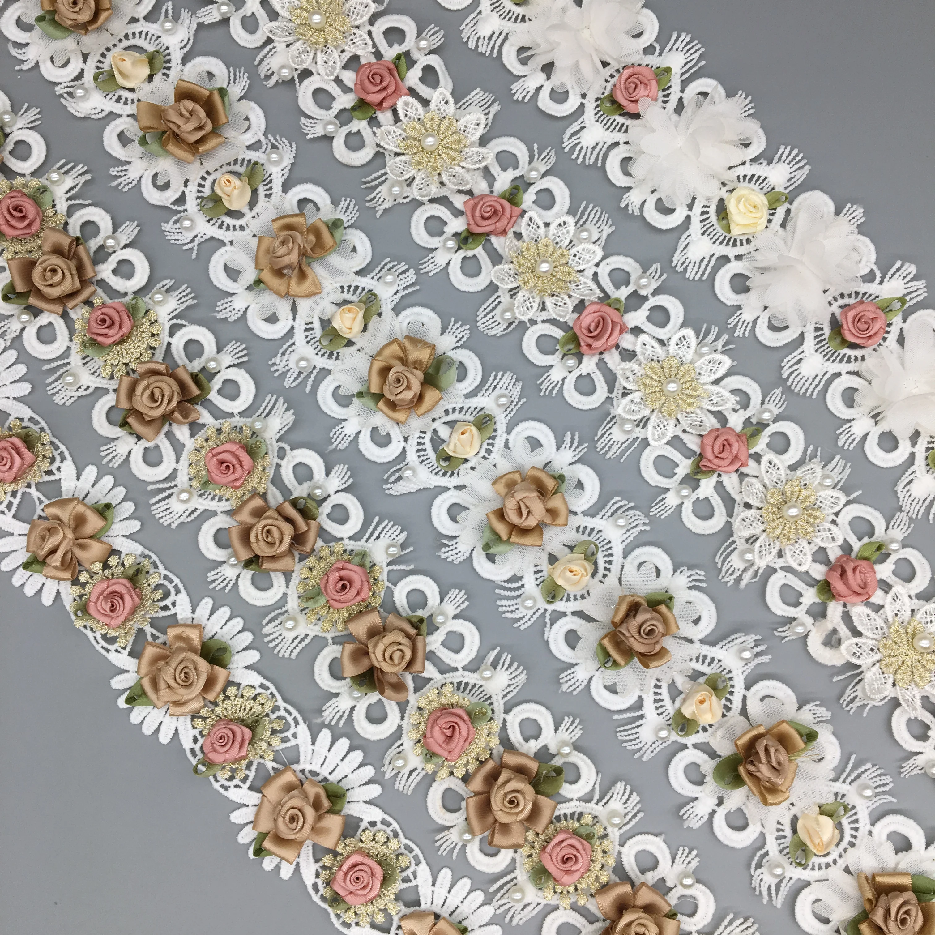 1 ярд винтажная африканская кружевная ткань цветок жемчуг бисер отделка