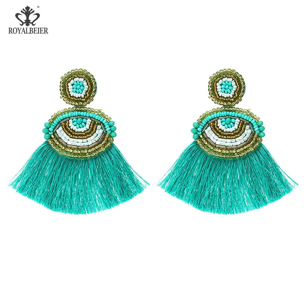 

ROYALBEIER Bohemian Jewelry Women's Wedding Statement Earrings Handmade Beads Drop Earrings Charm Luxury Dangle Bijoux Party