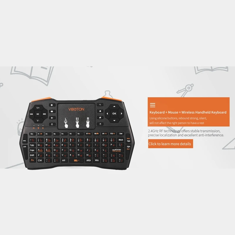Беспроводная клавиатура Viboton 2 4G I8 Plus с испанской тачпадом воздушная мышь мини