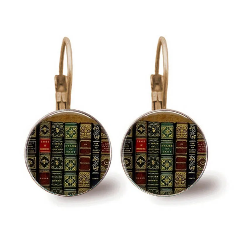 

Library Books Earring Vintage Book Art Photo Jewelry Glass Pendants Earring Give Lover Gift