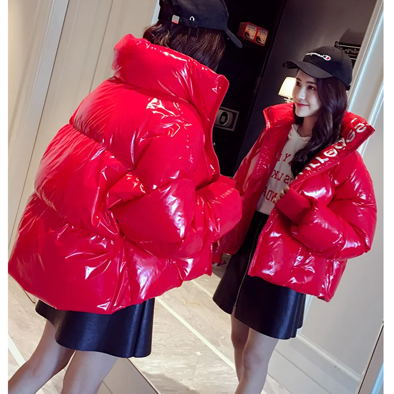 Зимняя модная женская Глянцевая Водонепроницаемая пуховая хлопковая куртка с