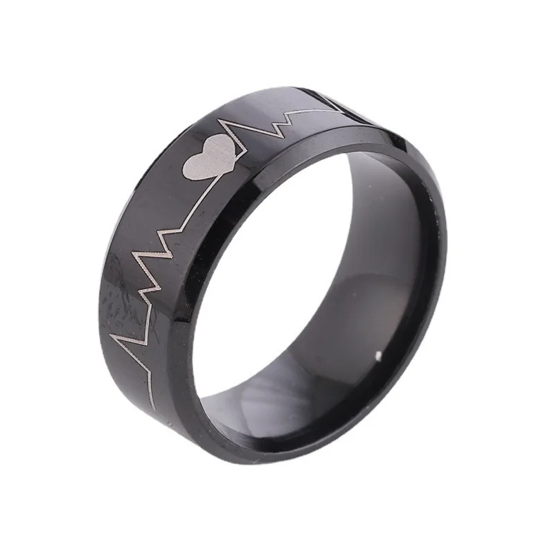 

Ring for Men Stainless Steel Titanium Metal Retro Electrocardiogram Wave Heartbeat Ring Friend Couple Gifts Anillos Para Hombre