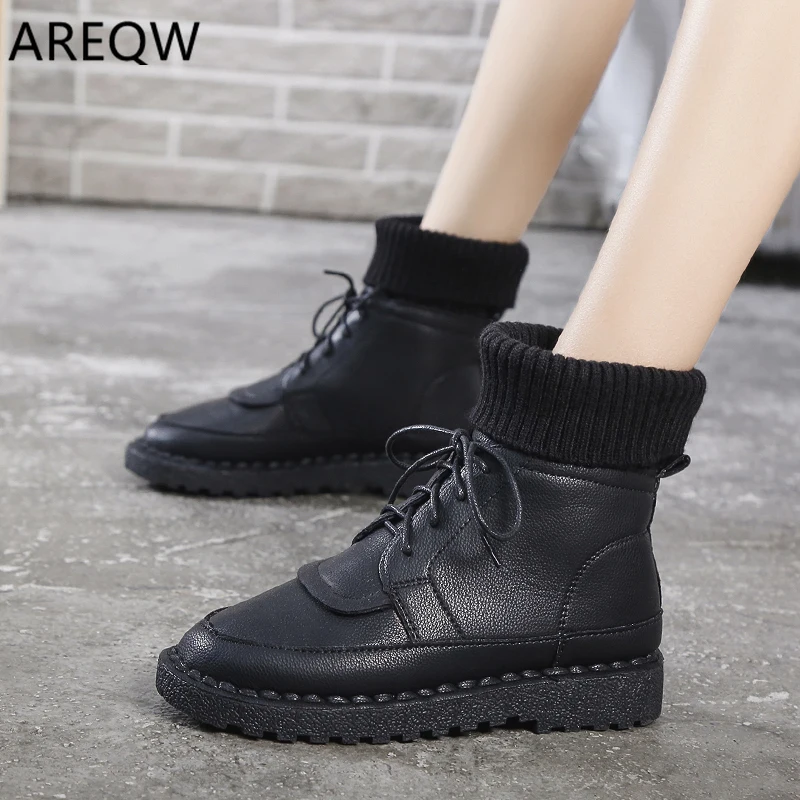 

2020 Boots Women Leather Shoes for Winter Boots Shoes Woman Casual Leather Botas Mujer Female Ankle Boots