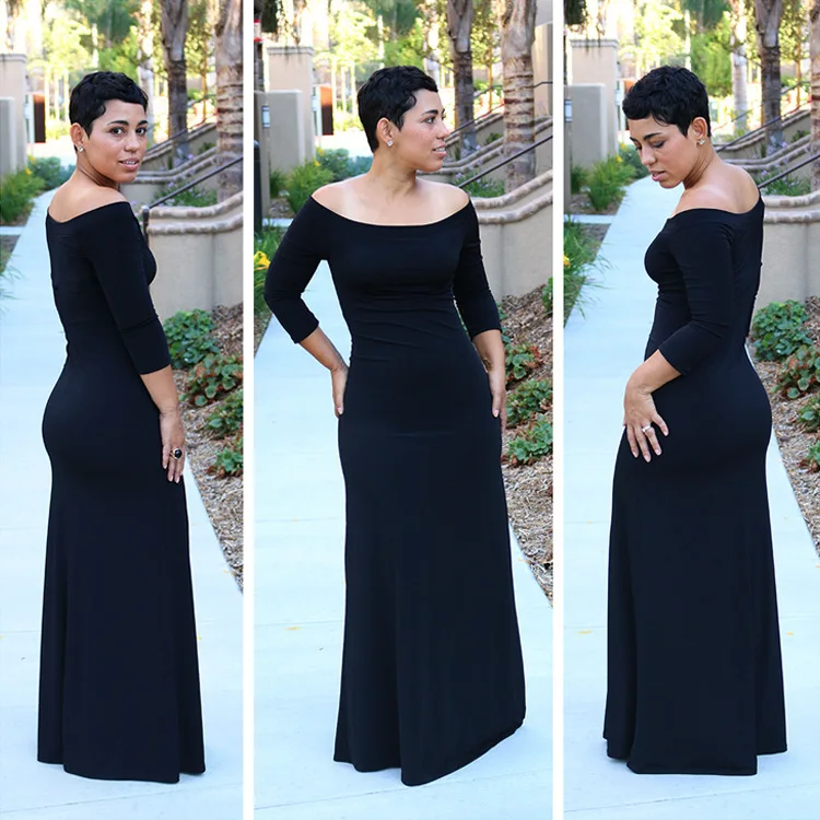 

Women Sexy Maxi Dress Backless High Waisted Bodycon Party Dress 2021 Summer 3/4 Sleeve Solid Causal Dress Off Shoulder