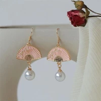 fashion gold imitation pearl earrings retro fan shaped classical pendant earrings ladies jewelry gifts