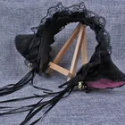 Повязка на голову в готическом стиле горничная, кружевной ободок с кошачьими ушками с колокольчиком, бандана, аксессуар для волос в стиле аниме, косплей, Лолита