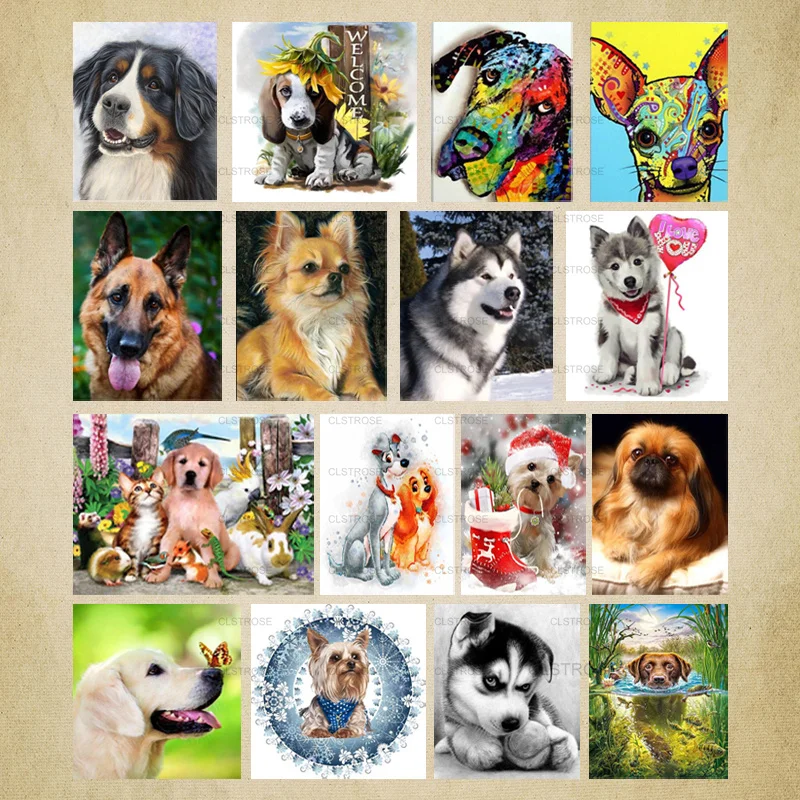 

Acrylic Material Diy Modern Style Diamond Painting Cute Puppy and Painted Dog Combination Pattern Square Round Diamond Living