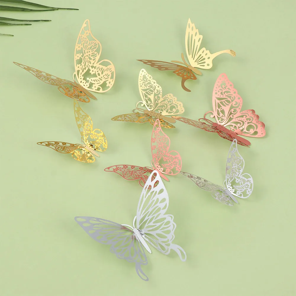 12 шт./упак. 3D полые бабочка наклейки на стену металический текстура Переводные