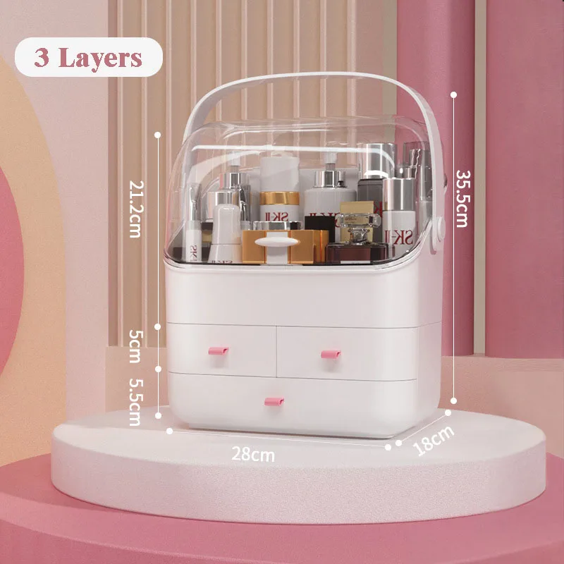 

Makeup Box Fashion Three-Layer High Capacity Transparent Portable Cosmetic Organizer Plastic Drawer Lipstick Nail Polish Storage
