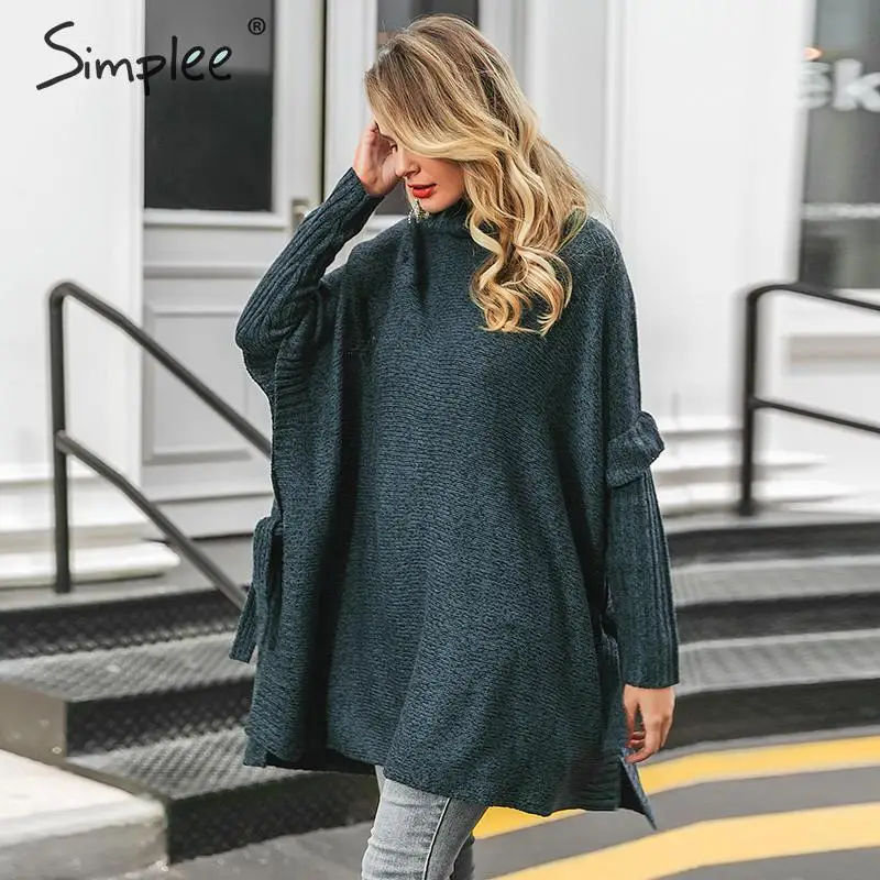 Simplee водолазка женский свитер плащ летучая мышь рукав осень зима пуловер с