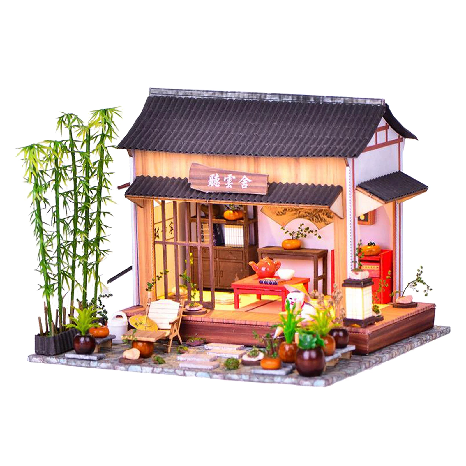 

Chinese Style DIY DollHouse Kit Crafts with Light Handmade Doll House Model