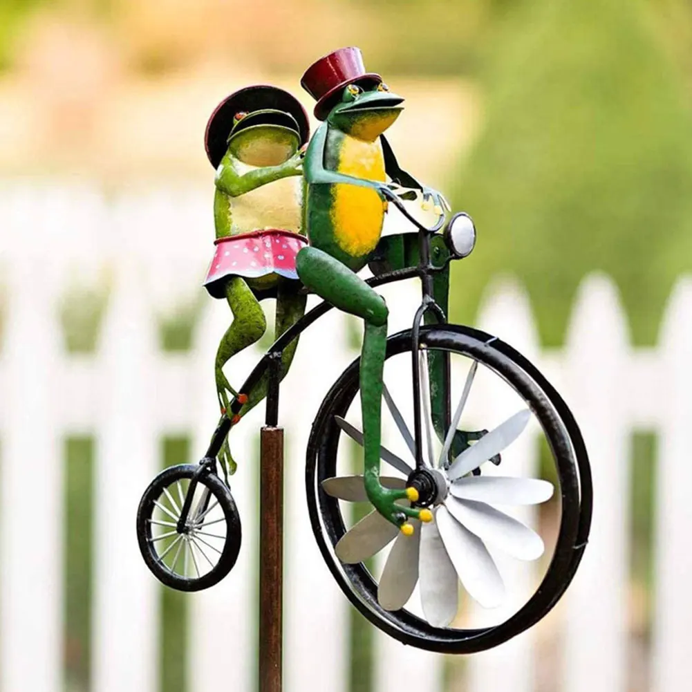 

2021 New Garden Wind Spinner Vintage Bicycle Cute Animal Statues Sculptures for Yard Lawn Patio Garden Decoration Metal Wind