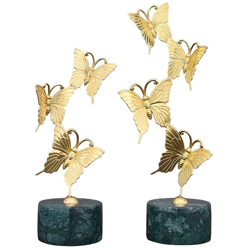 

Home Decor Golden Copper Butterfly Furnishings Marble Base Feng Shui Crafts Desk Decorations Home Decoration Accessories Modern