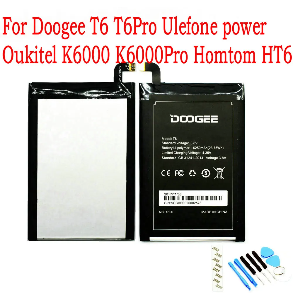 Новый оригинальный аккумулятор 6250 мАч для Doogee T6 T6Pro Ulefone power Oukitel K6000 K6000Pro Homtom