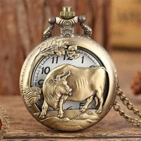 antique bronze zodiac ox design quartz pocket watch fob necklacepocket chain collection clock gifts unisex