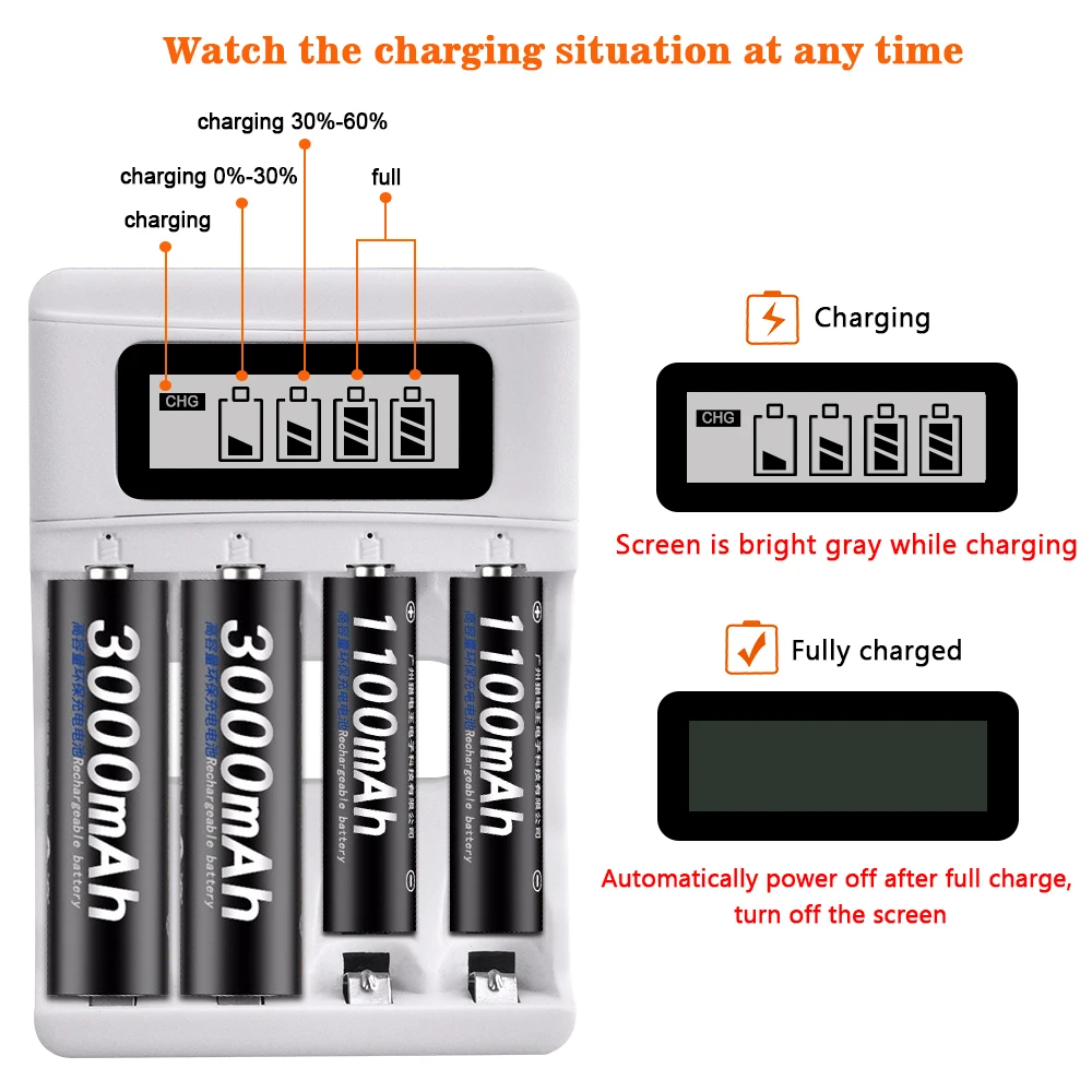 

PALO Intelligent LCD display Smart Battery Charger USB ABS charger for AA AAA NI-MH NI-CD Rechargerable batteries