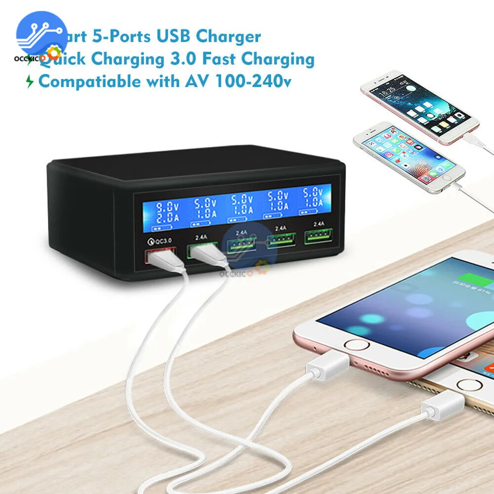 Зарядное устройство QC 3 0 с 5 USB портами и ЖК дисплеем|Зарядные устройства| |