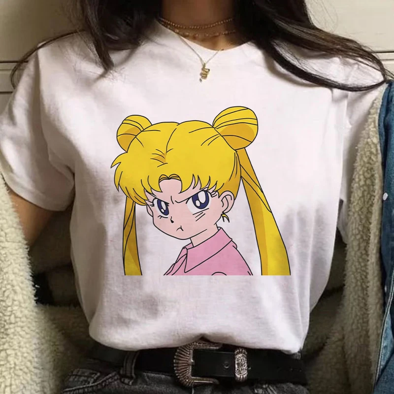 

2021 New Fashion Japan Anime Female T Shirt Sailor Moon Kawaii Graphic Print T-shirt Women Harajuku Aesthetic White Tops Tshirt