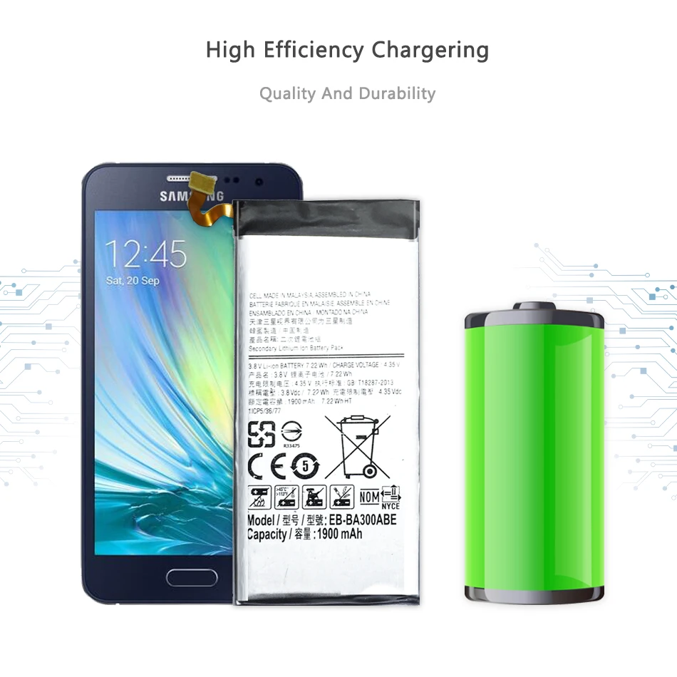 

Mobile Phone Battery For Samsung Galaxy A3(2015) A300 A300F A300FU A3000 A3009 Battery EB-BA300ABE 1900mAh