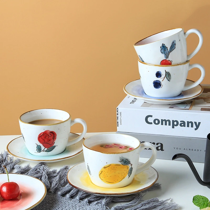 Керамическая кофейная чашка с ручной росписью наборы блюдец креативная