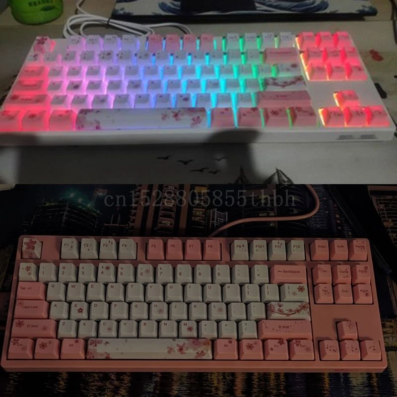 

122 Keys OEM PBT Keycaps Full Set Mechanical Keyboard Keycaps PBT Dye-Sublimation Cherry Blossom Keycaps