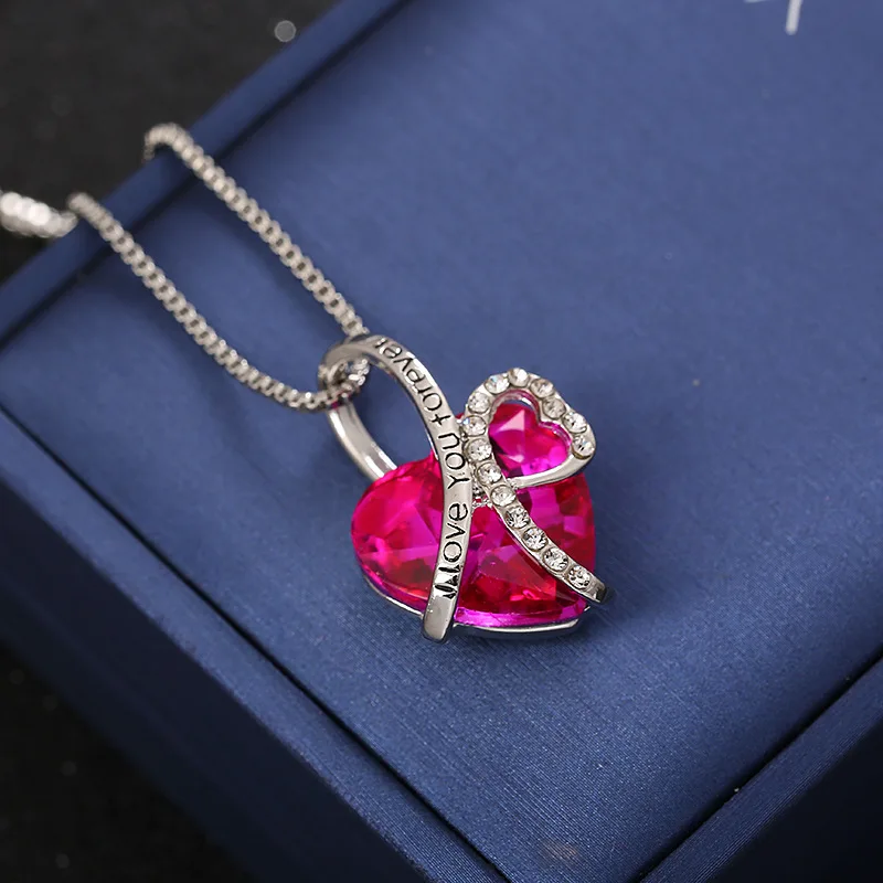 

New Bule Heart of the Ocean Heart-shaped Crystal Pendant Necklace for Woman Classic Accessories Party Banquet Jewelry Girl Gift