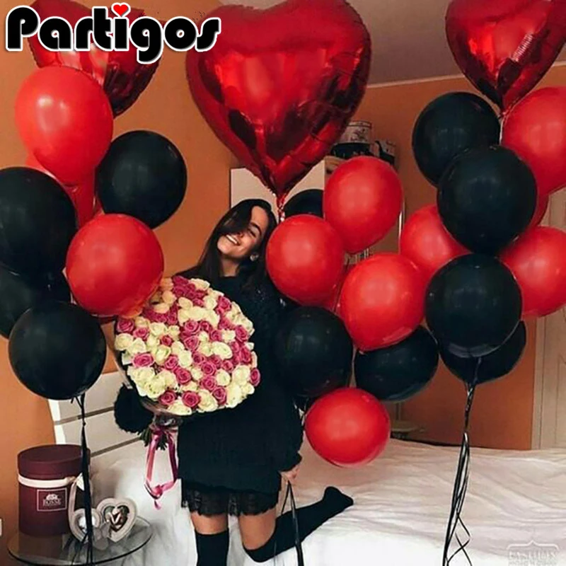 1 set 20pcs 20 шт./лот, красные, черные латексные шары, 5 шт., 18 дюймов, красный воздушный шар из фольги в форме сердца для свадьбы, Дня Святого Валентина, дня рождения, украшения - Цвет: 1 set 20pcs