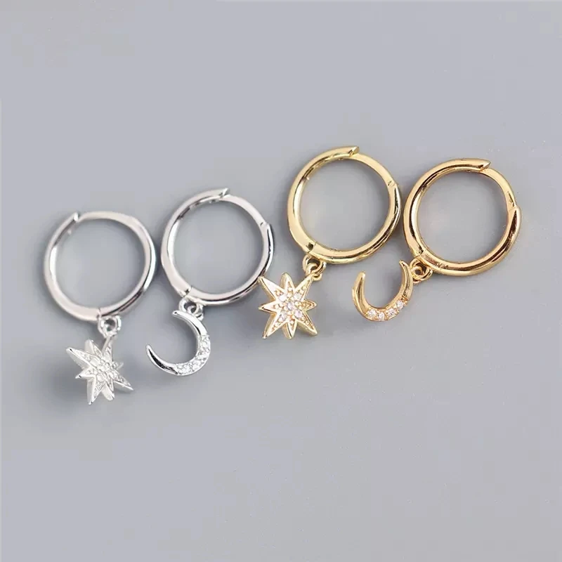 

New 2021 S925 Sterling Silver Gold Punk Hip-Hop Geometric Pendant Hoop Earrings for Women Party Jewelry Accessories Wholesale