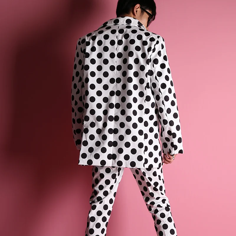 Мужской костюм в Корейском стиле желтый черный белый свободный пиджак горошек