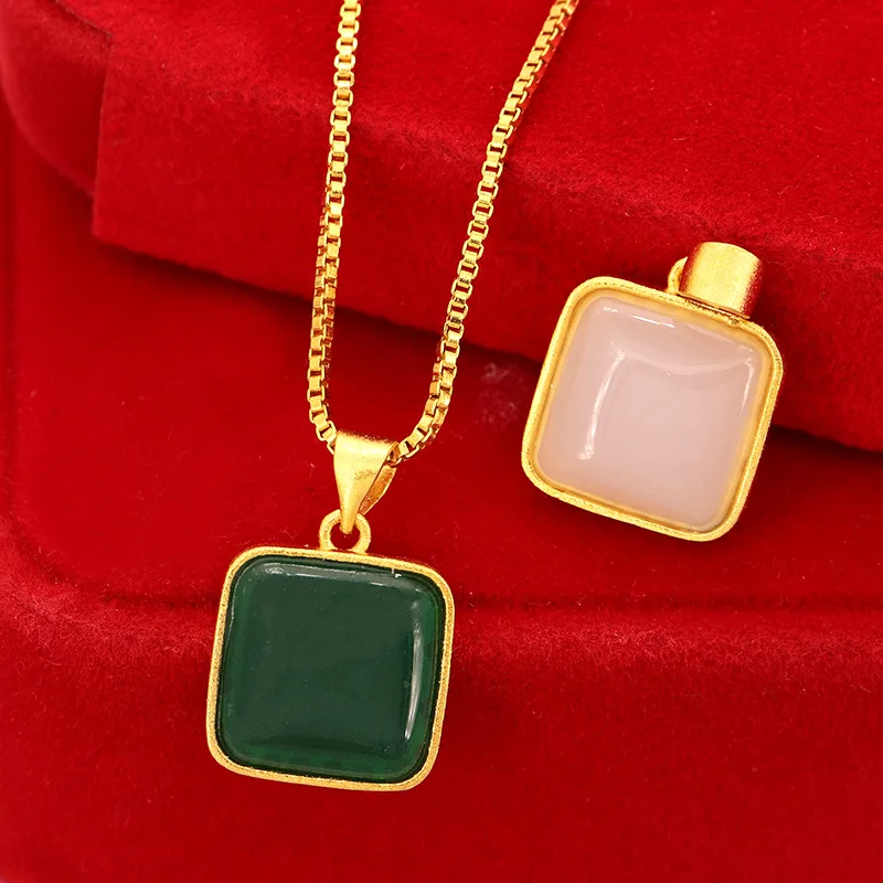 

Natural Chinese Jade Green Hand Carved Square Pendant Fashion Boutique Jewelry Men and Women Necklace Popular Gift