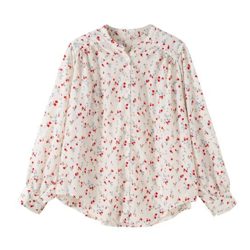 

Womail Shirt Women Elegant Fashion O-Neck Long Sleeves Puff Blouses Spring Chiffon Butterfly Shirt office ladies work Blouse