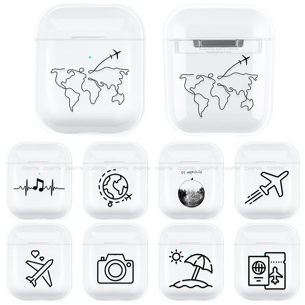 

CASPTM Transparent Earphone Case For Apple AirPods 2 Hard PC Protective Case Cartoon Airplane Cover For Apple AirPods 1 2 New