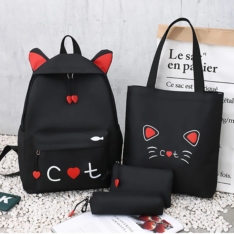 

4 piece set Schoolbags For Teenage Girls Cute Print Women Backpack High Quality School Backpack Female Shoulder Bags