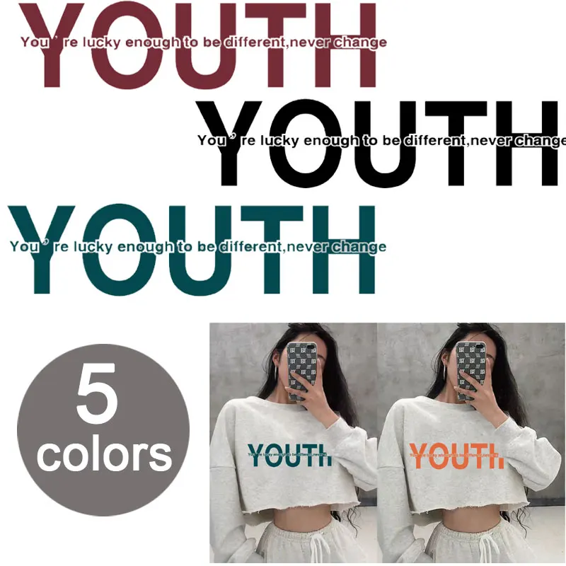 

Fashion Heat Transfer Iron on DIY Patches YOUTH letterS Patch for Teenager Clothing Sticker for Clothes bags set/2pieces