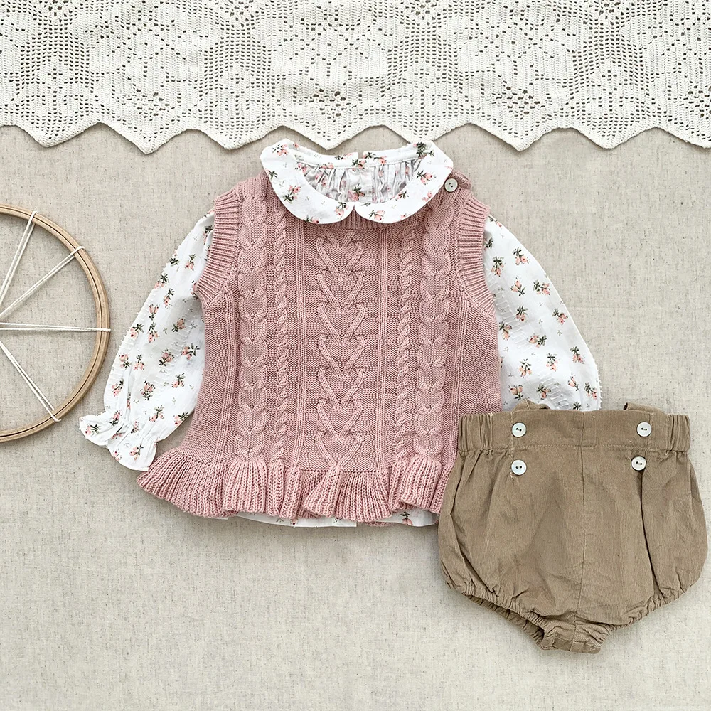 

peach Floral Baby Girls Shirt Spring Fall Long Sleeve Petal Collar Kids Blouse Cotton Breathable Infant Tops Children Pullovers